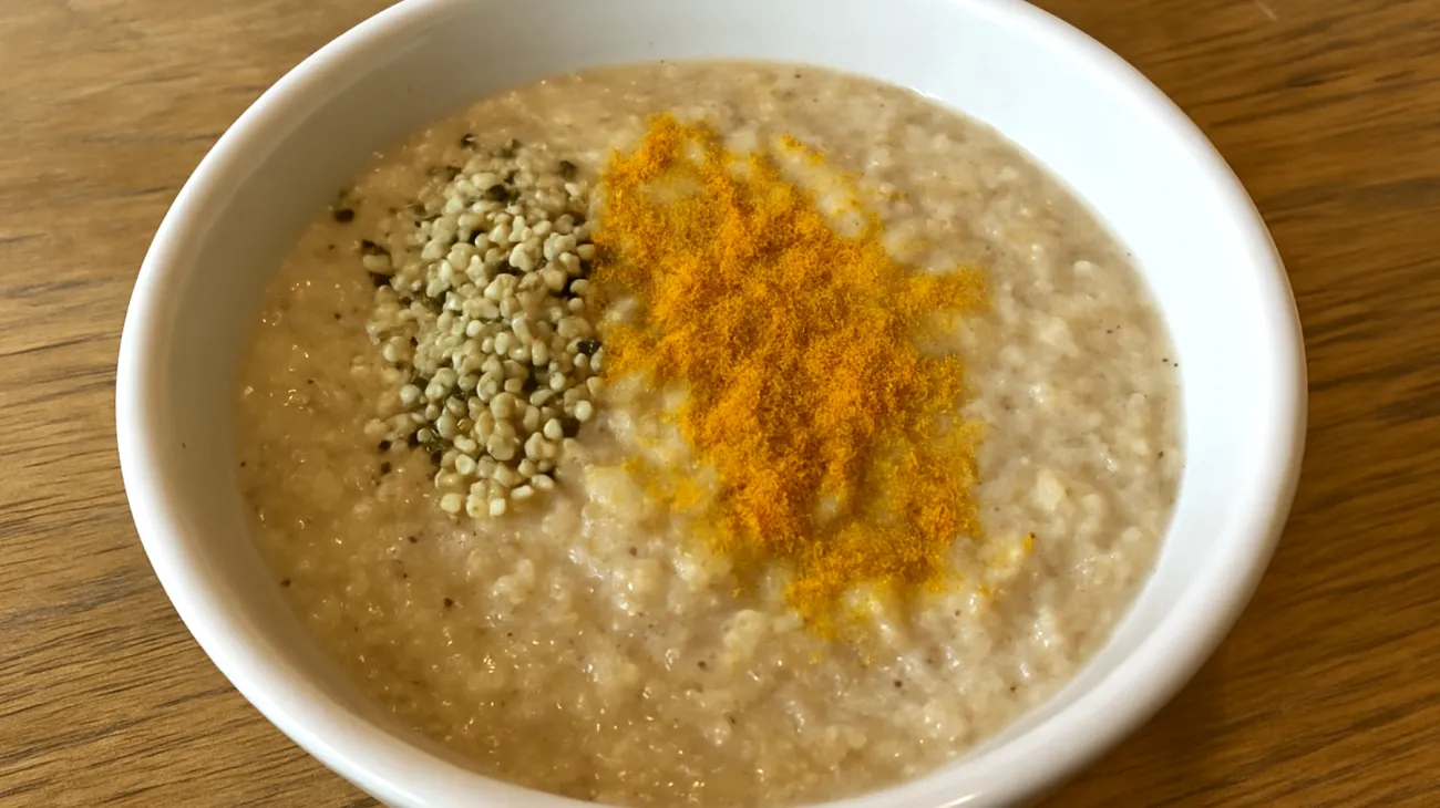 Amaranth-Quinoa-Pudding mit Hanfsamen und Kurkuma"