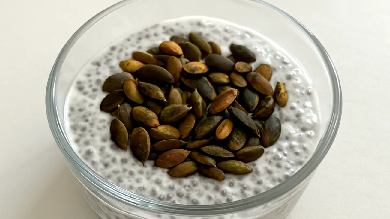 Chia-Pudding mit Kokosmilch und gerösteten Kürbiskernen"