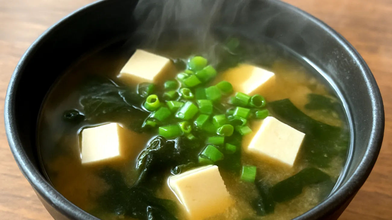 Miso-Suppe mit Wakame-Algen und Seidentofu"